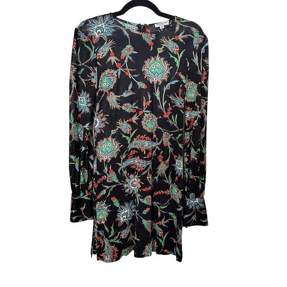 Nieves Lavi Dress Anthropologie Black Floral Print Silk Whimsigoth Mini Size 0 - Picture 2 of 7